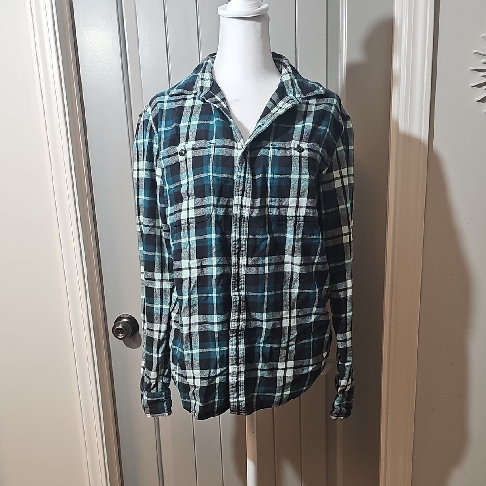 Sonoma Blue and Green Plaid Casual Button Down Shirt
